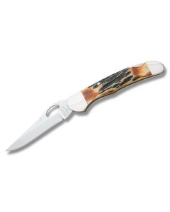 Bear & Son Cowhand 3.75"  with India Stag Bone Handle and High Carbon Stainless Steel Plain Edge Blades Model 5149L