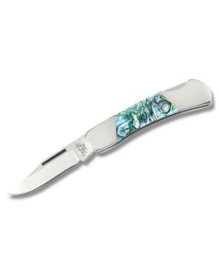 Bear & Son Abalone Lockback 3.125" with Abalone Handle and High Carbon 400 Stainless Steel Plain Edge Blades Model AB26