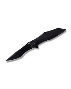 Brous Blades Razorback Folding Knife with 6AL4V Titanium Handle and Black Powder Coated D2 Tool Steel 3.188" Tanto Tip Plain Edge Blade Model RAZORBACKBK