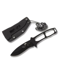 Bear & Sons OPS Constant Neck Knife with Skeletonized Handle and Black Epoxy Coated 1095 Carbon Steel 3" Drop Point Plain Edge Blade and Kydex Sheath Model CC400B