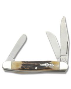 Bear & Sons Large Stockman 3.875" with Stag Horn Handle and Stainless Steel Plain Edge Blades Model GS047