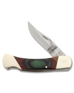 Bear Wildlife Series Purple Mountain Majesty 5" with Camo Wood Handle and 440 Stainless Steel blades Model S297PMM