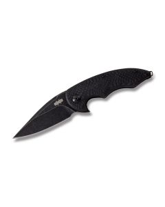 Brous Blades Sinner Folding Knife with Carbon Fiber Handle and Acid Coated D2 Tool Steel 3.25" Drop Point Plain Edge Blade Model SINNERASW