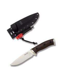 Buck Selkirk with Brown Micarta Handles and Satin Coated 420HC Stainless Steel 4.25" Drop Point Plain Edge Blade with Black Injection Molded Plastic Sheath Model 0863BRS