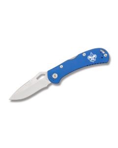 Buck Knives Boy Scouts of America Spitfire with Blue Anodized Aluminum Handle and Satin Coated 420 High Carbon Stainless Steel 3” Drop Point Plain Edge Blades Model 0722BLSBSA-B