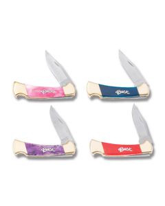 Buck Knives 112 Lockback Set of 4 with Smooth Bone Handles and 420 HC Stainless Steel Clip Point Plain Edge Blades 