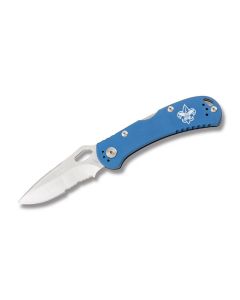 Buck Knives Boy Scouts of America Spitfire with Blue Anodized Aluminum Handle and Satin Coated 420 High Carbon Stainless Steel 3” Drop Point Partially Serrated Edge Blades Model 0722BLSBSA-B