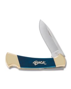 Buck Knives 112 Lockback with Blue Smooth Bone Handles and 420 HC Stainless Steel Plain Edge Blades Model 0112BLSSMKW1-B