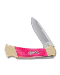 Buck Knives 112 Lockback with Pink Smooth Bone Handles and 420 HC Stainless Steel Plain Edge Blades Model 0112PKSSMKW1-B