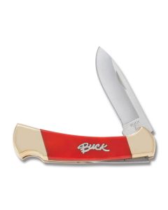 Buck Knives 112 Lockback with Red Smooth Bone Handles and 420 HC Stainless Steel Plain Edge Blades Model 0112RDSSMKW1-B