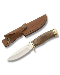 Buck Vanguard with Woodgrain Handle and Satin Coated 420HC Stainless Steel 4.25" Drop Point Plain Edge Blade with Brown Leather Sheath Model 0192BRS-B