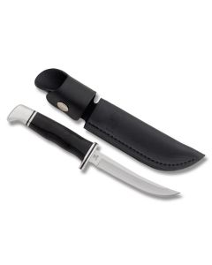 Buck 118 Personal with Black Phenolic Handle and Satin Coated 420HC Stainless Steel 4.50" Skinner Plain Edge Blade with Black Leather Sheath Model 0118BKS-B