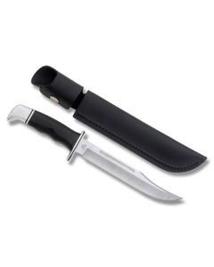 Buck 120 General with Black Phenolic Handle and Satin Coated 420HC Stainless Steel 7.375" Clip Point Plain Edge Blade with Black Leather Sheath Model 0120BKS-B