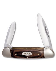 Buck Canoe 3.625" with Woodgrain Handle and Satin Coated Spear Point Plain Edge Blade Model 0389BRS