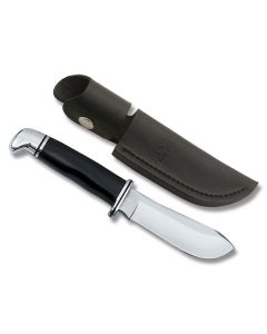 Buck Skinner with Black Phenolic Handle and Satin Coated 420HC Stainless Steel 4" Skinner Plain Edge Blade with Black Leather Sheath Model 0103BKS