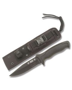 TOPS/Buck Short Nighthawk with Black Rubber Handle and Black Oxide Coated 420HC Stainless Steel 4.875" Modified Clip Point Plain Edge Blade with Black Nylon Sheath Model 0655BKSTP