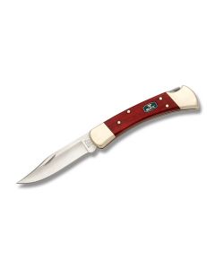 Buck Chairman ComfortCraft Series 110 Folding Hunter 3.75" with Cherry Dymondwood Handle and Satin Coated 420HC Stainless Steel Clip Point Plain Edge Blade with Black Leather Sheath Model 0110CWSNK