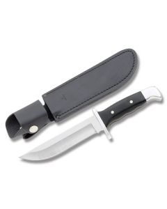 Buck Frontiersman with Black Micarta Handle and Satin Coated 420HC Stainless Steel 6.25" Clip Point Plain Edge Blade with Black Leather Sheath Model 0124BKSLE