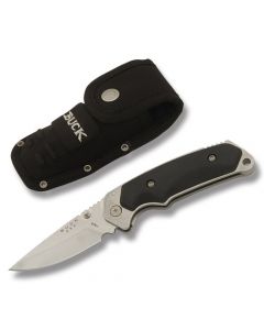 Buck Folding Alpha Hunter with Black Santoprene Rubber Handle and Satin Coated 420HC Stainless Steel 3.50" Drop Point Plain Edge Blade Model 0279BKS