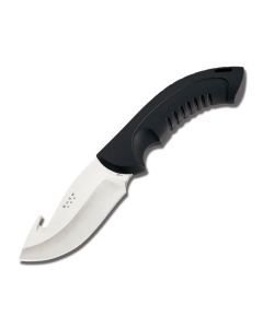 Buck Omni Hunter 12pt Guthook with Black Alcryn Rubber Handle and Satin Coated 420HC Stainless Steel 4" Drop Point Guthook Plain Edge Blade with Black Nylon Sheath