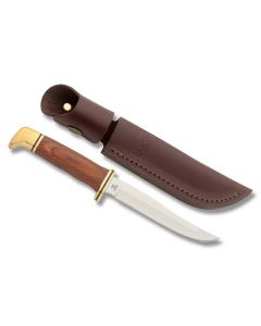 Buck Pathfinder with Cocobolo Dymondwood Handle and 420HC Stainless Steel 5" Clip Point Plain Edge Blade with Brown Leather Sheath Model 0103BRS