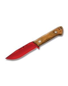 Buck 104 Compadre Camp Knife with Heritage Walnut Dymonwood Handles and Red Powder Coated 5160 Carbon Steel 4.50" Drop Point Plain Edge Blade with Black Leather Sheath 0104WAS-B