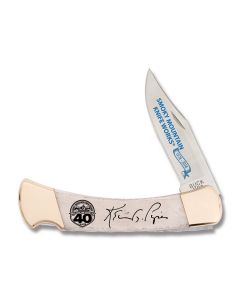 Buck Knives SMKW 40th Anniversary 110 Lockback with Genuine White Bone Handles and 420HC Stainless Steel Plain Edge Blades 