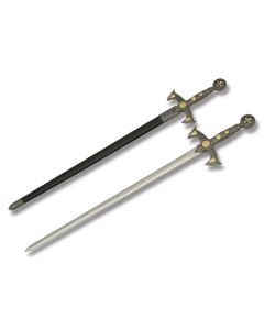 Master Cutlery Knight's Templar Sword with Cast Metal Handles and Stainless Steel 26.063" Plain Edge Blades Model HK-5518