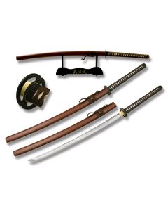 Master Cutlery Hand Sharpened Carbon Steel Katana with Brown Finish Scabbard