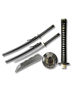 Master Cutlery Hand Forged Damascus Carbon Steel Katana with Battle Scene Guard Design