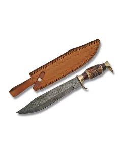 Szco Bowie with Stag Handles and Damascus Steel 9.25" Clip Point Plain Edge Blades