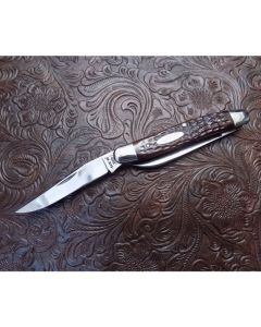 Rare Antique Case XX 1973 7 dot Hawbaker Special 3.875 inch mint condition with Beautiful bone handles and carbon steel blades with plain blade edges