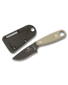 ESEE Knives Izula-II Green Micarta Handle with Black Coated 1095 Carbon Steel 2.63" Drop Point Plain Edge Blade with Black Molded Sheath with Kit Model IZULA-II-B-KIT