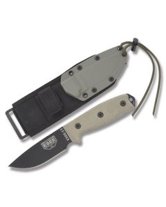ESEE Knives ESEE-3P Tan Micarta Handle with Black Coated 1095 Carbon Steel 3.88” Drop Point Plain Edge Blade and Glass Breaker Pommel with OD Green MOLLE Back Molded Sheath Model ESEE-3MIL-P