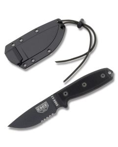 ESEE Knives ESEE-3 Black Micarta Handles with Black Epoxy Coated 3.88" Drop Point Partly Serrated Blade with Black Moded Plastic Sheath Model ESEE-3-MIL-SBK 