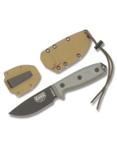 ESEE Knives ESEE-3 OD Green Micarta Handle with Black Coated 1095 Carbon Steel 3.88” Drop Point Plain Edge Blade and Brown Molded Sheath Model ESEE-3P