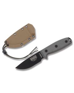 ESEE Knives ESEE-3P Black Micarta Handle with Black Coated 1095 Carbon Steel 3.88” Drop Point Plain Edge Blade and Modified Pommel with Brown Molded Sheath Model ESEE-3PM