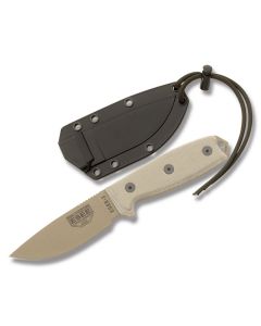 ESEE Knives ESEE-3P Tan Micarta Handle with Dark Earth Coated 1095 Carbon Steel 3.88” Drop Point Plain Edge Blade and Black MOLLE Back Molded Sheath Model ESEE-3P-MB-DE