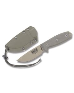 ESEE Knives ESEE-3P OD Green Micarta Handle with Tan Coated 1095 Carbon Steel 3.88” Drop Point Plain Edge Blade and OD Green MOLLE Back Molded Sheath Model ESEE-3P-MB-DT