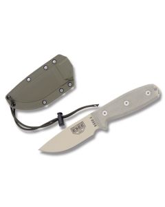 ESEE Knives ESEE-3P OD Green Micarta Handle with Tan Coated 1095 Carbon Steel 3.88” Drop Point Plain Edge Blade and Modified Pommel with OD Green MOLLE Back Molded Sheath Model ESEE-3PM-MB-DT