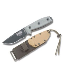 ESEE Knives ESEE-3S with 1095 Carbon Steel Black Coated 3.88” Clip Point Sharpened Back Edge Partly Serrated Blade with Brown Molded Sheath with MOLLE Back Model ESEE-3S-CP-MB