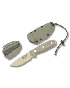 ESEE Knives ESEE-3 Tan Micarta Handle with Tan Coated 1095 Carbon Steel 3.88” Drop Point Partly Serrated Edge Blade and OD Green Molded Sheath Model ESEE-3S-DT