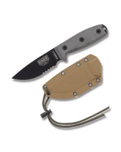 ESEE Knives ESEE-3S Black Micarta Handle with Black Coated 1095 Carbon Steel 3.88” Drop Point Partly Serrated Edge Blade and Modified Pommel with Brown Molded Sheath Model ESEE-3SM