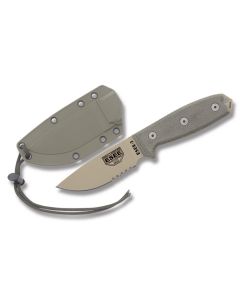 ESEE Knives ESEE-3S OD Green Micarta Handle with Tan Coated 1095 Carbon Steel 3.88” Drop Point Partly Serrated Edge Blade and OD Green MOLLE Back Molded Sheath Model ESEE-3S-MB-DT
