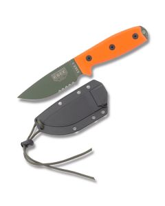 ESEE Knives ESEE-3S Orange G10 Handles with OD Green Coated 1095 Carbon Steel 3.88” Drop Point Partly Serrated Edge Blade and Modified Pommel with Black Molded Sheath Model ESEE-3SM-OD