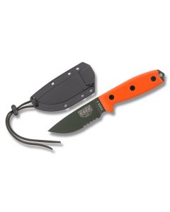 ESEE Knives ESEE-3 Orange Micarta Handle with Black Coated 1095 Carbon Steel 3.88” Drop Point Partly Serrated Edge Blade and Black Molded Sheath Model ESEE-3S-OD