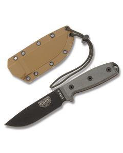 ESEE Knives ESEE-4 with Gray Linen Micarta Handle with Black Epoxy Coated 1095 Carbon Steel 4.50" Drop Point Plain Edge Blade and Coyote Tan Molded Sheath Model ESEE-4P