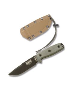 ESEE Knives ESEE-4S OD Green Micarta Handle with Black Coated 1095 Carbon Steel 4.50" Clip Point Partly Serrated Edge Blade and Brown MOLLE Back Molded Sheath Model ESEE-4S-CP-MB