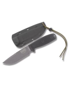 ESEE Knives ESEE-4 Black G-10 Handle with Gunsmoke Epoxy Powder Coated 1095 Carbon Steel 4.625" Drop Point Plain Blade and Black Molded Polymer Sheath Model ESEE-4P-CP-TGB