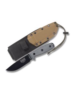 ESEE Knives ESEE-4 Black Micarta Handle with Black Coated 1095 Carbon Steel 4.50" Drop Point Plain Edge Blade and Brown MOLLE Back Molded Sheath Model ESEE-4P-MB